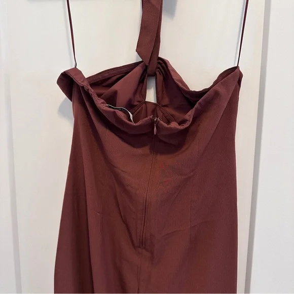 Abercrombie & Fitch Brown Knot Front Cutout Halter Midi Dress Size Small Petites - Picture 8 of 12